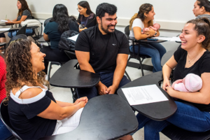 CSUN professor and CSU award recipient Merav Efrat (left) speaks to students at a Human Lactation class.