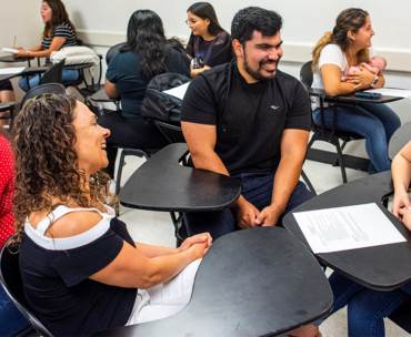 CSUN professor and CSU award recipient Merav Efrat (left) speaks to students at a Human Lactation class.