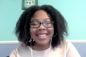 CSUN student Devan Prince thanks the Alumni Association for her scholarship at the 2020 virtual Alumni Association Scholarship Celebration on Sept. 26.