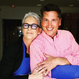 Communication Studies graduate student Brad Bessey '19 with actor Jamie Lee Curtis.