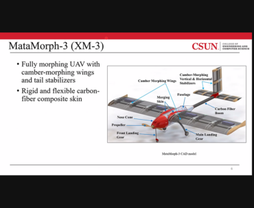 Mechanical engineering seniors James Kok and Luis Ferrusquilla present their research on the MataMorph-3 at the 2021 CSUNposium.