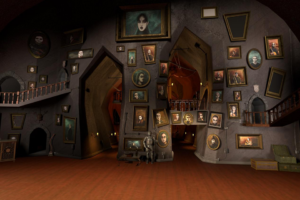 A wall of moving portraits.