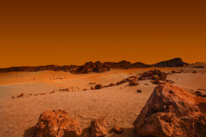 A rocky Mars landscape.