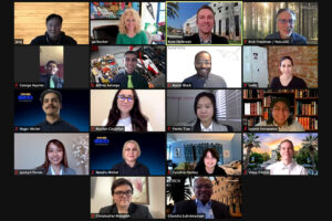 Zoom screen capture of students and faculty participating in the CSUN Nazarian College's 6th Annual Bull Ring competition.