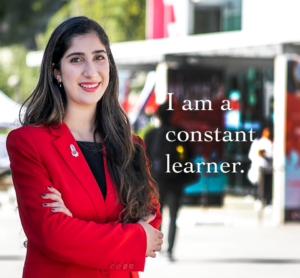 Photo of Eden Shashoua looking directly at camera with the text, "I am a constant learner" on the image.