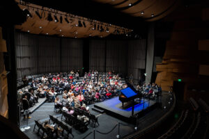 The audience was seated onstage for Kariné Poghosyan's 2023 concert at The Soraya.