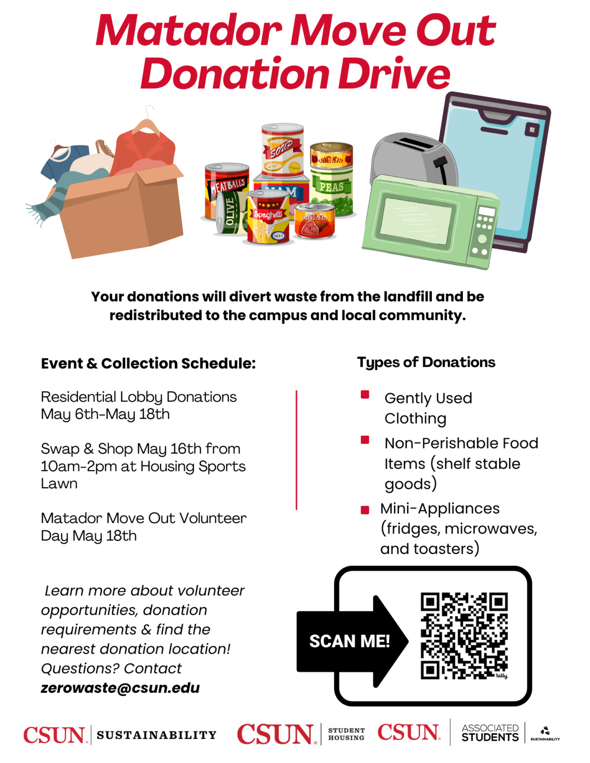 A flyer promoting the Matador Move Out Donation Drive.