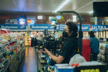 A student cameraman at work