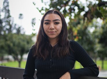 Portrait of Angelina Zuniga-Kramer at the Library portico on Feb. 1, 2024 at CSUN in Northridge, Calif.
