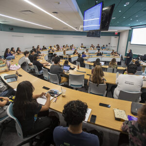 Students sit in a state-of-the-art classroom in Maple Hall.