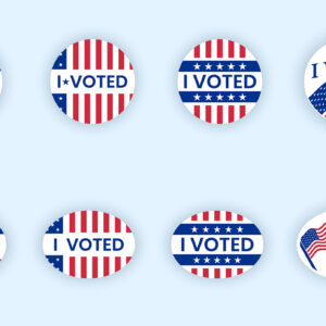 Illustration of "I Voted" stickers with red, white and blue motifs.