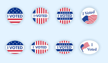 Illustration of "I Voted" stickers with red, white and blue motifs.