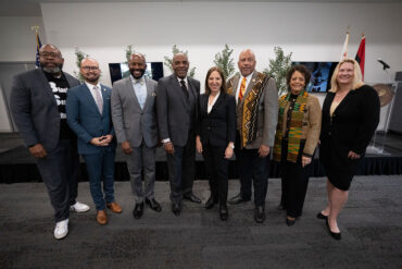 CSU leaders and state lawmakers pose for a group photo at Cal State Dominguez Hills event.