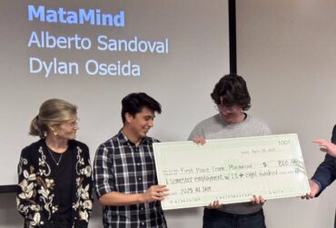 AI Jam 2025 winners Dylan Oseida and Alberto Sandoval at AI Jam on on April 25, 2025 (Blessing Okoli/CSUN)
