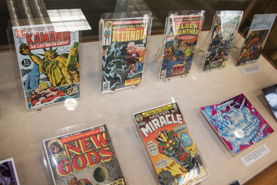 Display of a variety go comics by Jack Kirby.