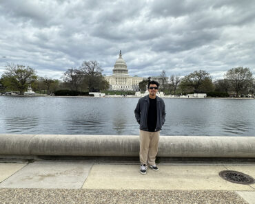 CSUN student Jobany Osorio in front of the Capitol Reflecting Pool in Washington, D.C.