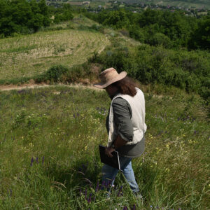 Owen Noonan walking hillfort in Romania.