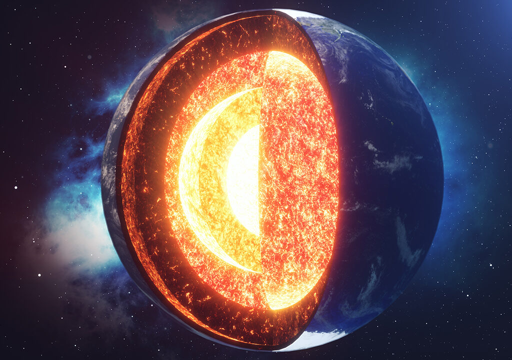 Illustration of the Earth and its core. Elements of this image furnished by NASA. 3D rendering