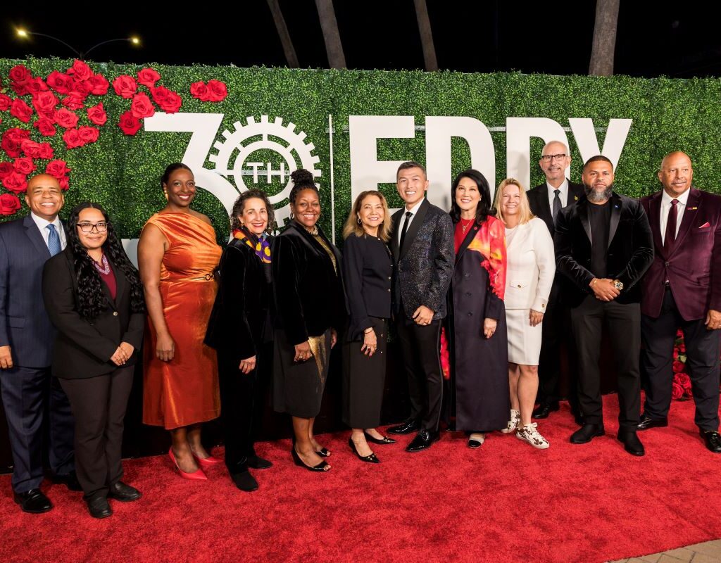 ​​​​From left: CSUF President Ronald Rochon, Student Trustee Jazmin Guajardo, LAEDC Vice President & CFO Kendal Turner, CPP Interim President Iris Levine, Cal State LA President Berenecea Johnson Eanes, Chancellor Mildred Garcí​a, LAEDC President & CEO Stephen Cheung, Trustee Wenda Fong, CSUN President Erika Beck, CSULB Acting President Andrew Jones, LAEDC Vice President of Workforce Development and Strategic Initiatives Jermaine Hampton, and ​CSUDH President Thomas Parham.