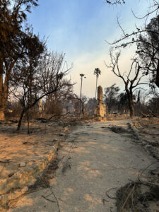 Lone chimney standing in the aftermath of the Eaton Fire in Altadena January 2025