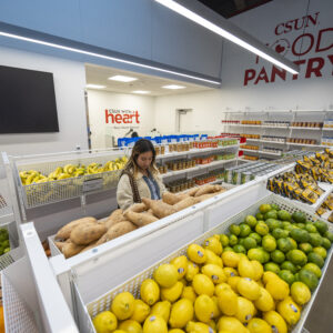 Student Audrey Gracia shops at CSUN Food Pantry at Valera Nest on California State University, Northridge in Los Angeles, California, Wednesday, January 21, 2026. Photo by Ringo Chiu.
