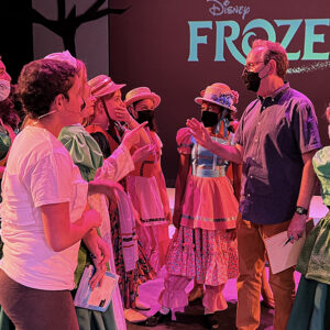 Director Ronnie Sperling, second from right, in rehearsals with the cast of “Disney Frozen, Jr.” Photo courtesy of Teenage Drama Workshop.