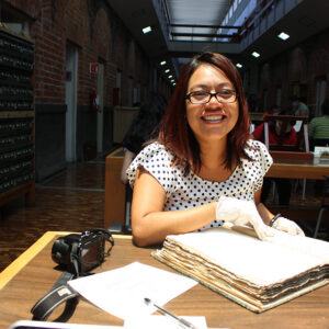 Chicana/o studies associate professor Xóchitl Flores-Marcial in the the archives of Museo Nacional de Antropología in Mexico. She has received a a prestigious Ford Postdoctoral Fellowship to complete her book, “Zapotec Gift: Guelaguetza, Mesoamerican Social Networks 1330-2020,” which will be the first of its kind to document the Zapotec tradition. Photo by Aaron Olives, courtesy of Xóchitl Flores-Marcial.