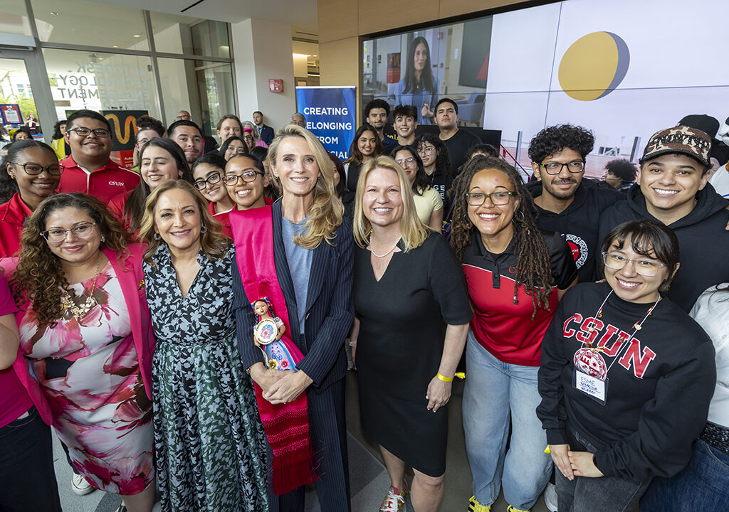 Jennifer Siebel Newsom, Erika Beck in  at Autodesk Technology Engagement Center on California State University, Northridge  in Los Angeles, California, Monday, April 27, 2026. (Ringo Chiu / CSUN)