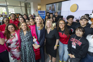 Jennifer Siebel Newsom, Erika Beck in at Autodesk Technology Engagement Center on California State University, Northridge in Los Angeles, California, Monday, April 27, 2026. (Ringo Chiu / CSUN)