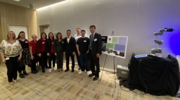 A group photo of some individuals who worked on the project. From left to right: April Diederich, Eirenel Eclevia, Lindsey Bartlett, Evelyn Le, Dominique Cuello, Annette Besnilian, Nhut Ho, Elliott Sadler, Neville Elieh Janvisloo, and Bingbing Li.