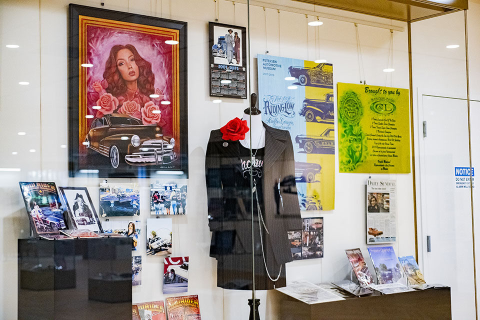 Clothing is part of the exhibit “The Politics of Low and Slow” at the University Library Exhibit Gallery, including Zoot Suits, a popular style in the 1940’s, particularly for cruising in lowriders. Photo by Sonia Gurrola.