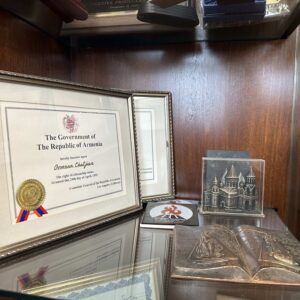 An award and some other memorabilia on display in Sierra Hall. Photo by Kaley Block.