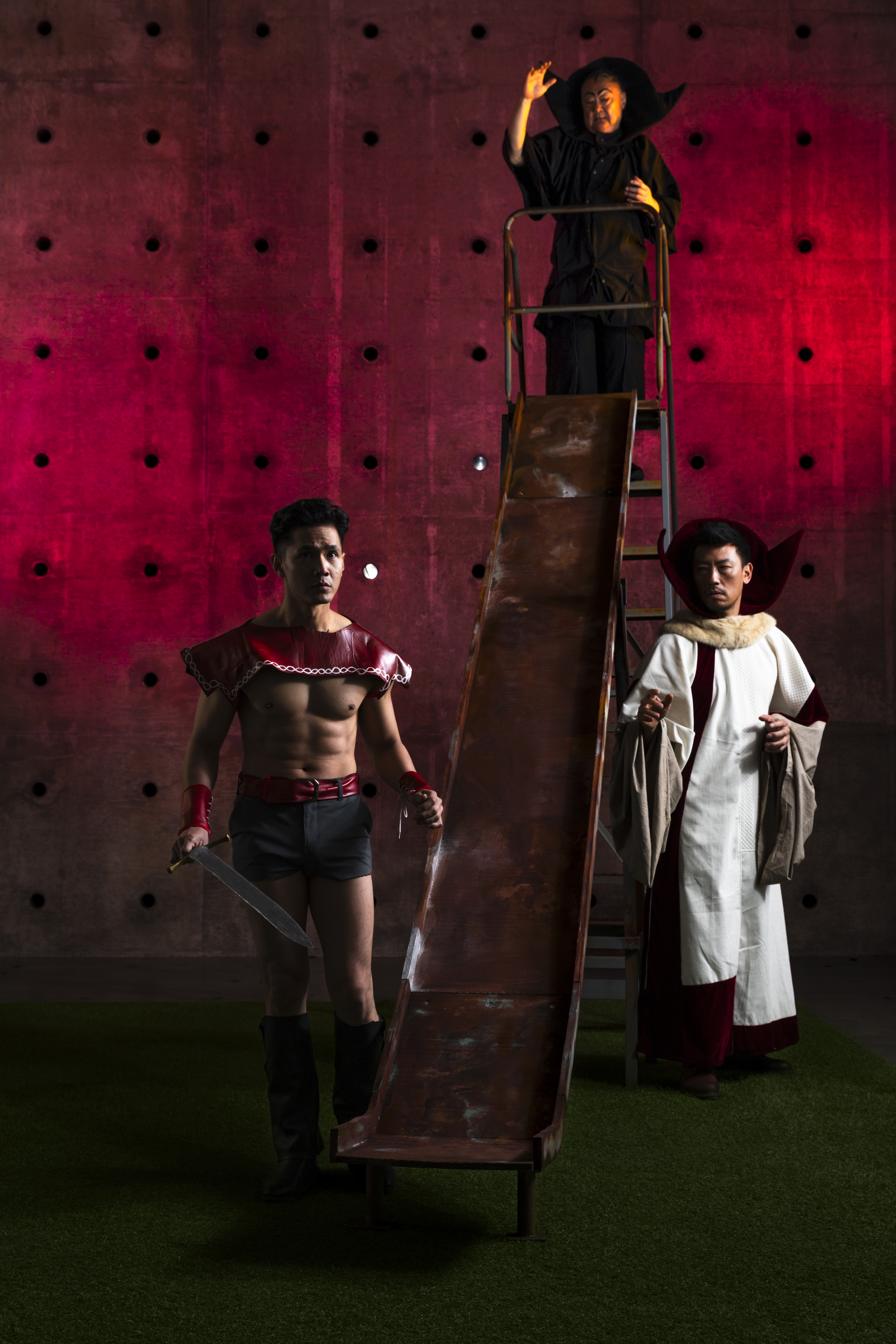 A shawdowy image from Bruce Yonemoto's Flash Gordon cosplay photo series. 