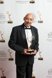 Nate Thomas with a regional Emmy Award he won in 2014 for a television public service ad (PSA) campaign he produced and directed for the FBI. Photo courtesy of Nate Thomas.