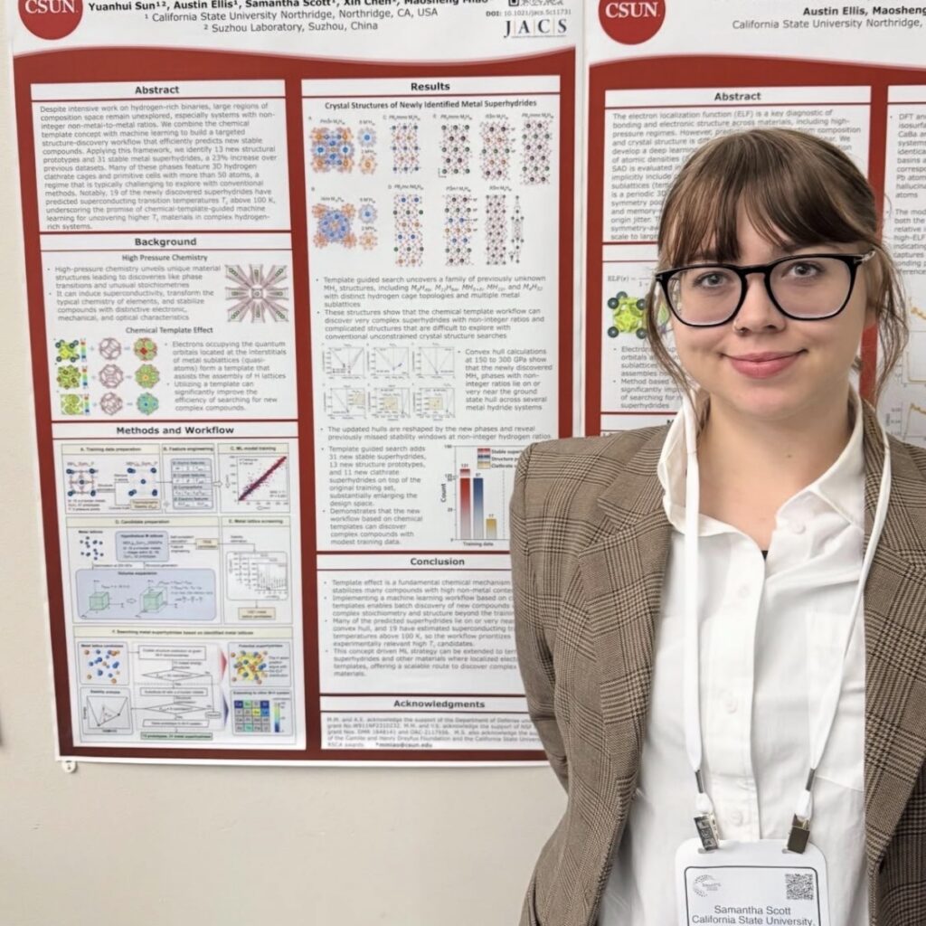 Grad student Sammie Ellis poses in front of her CSUNPosium research poster.