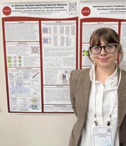 Grad student Sammie Ellis poses in front of her CSUNPosium research poster.